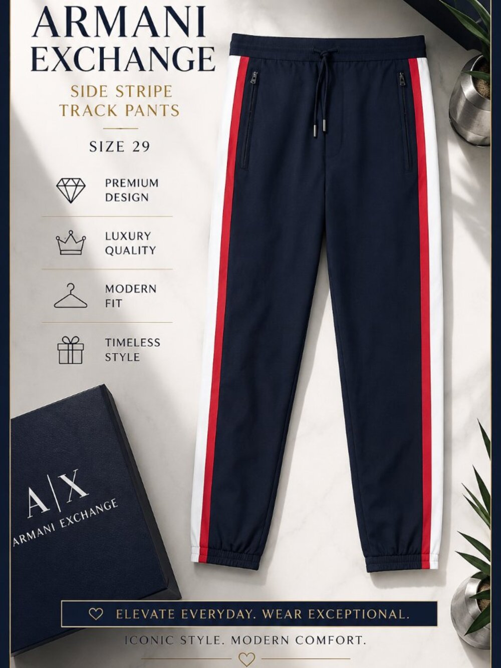 Armani Exchange Side Stripe Track Pants Navy Red White Joggers Size 29